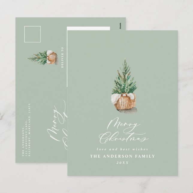 Modern minimal watercolor sage green Christmas Holiday Postcard (Front/Back)