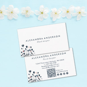 Modern Minimal Watercolor Wildflowers Business Card