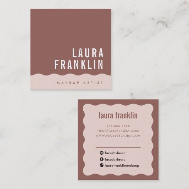 MODERN MINIMAL WAVE simple chic clay blush pink Square Business Card (Front/Back)