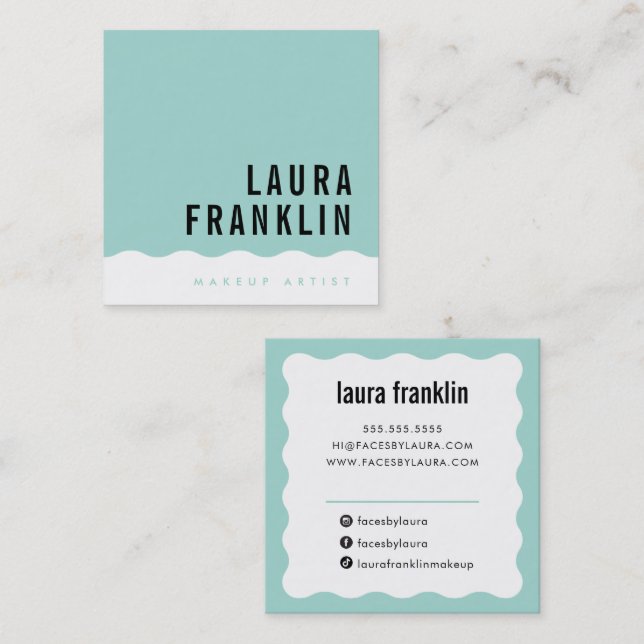 MODERN MINIMAL WAVE simple chic mint green Square Business Card (Front/Back)