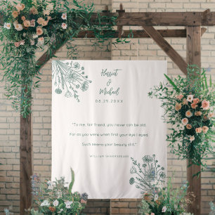 Modern Minimal Wedding Backdrop Floral Wildflower  Tapestry