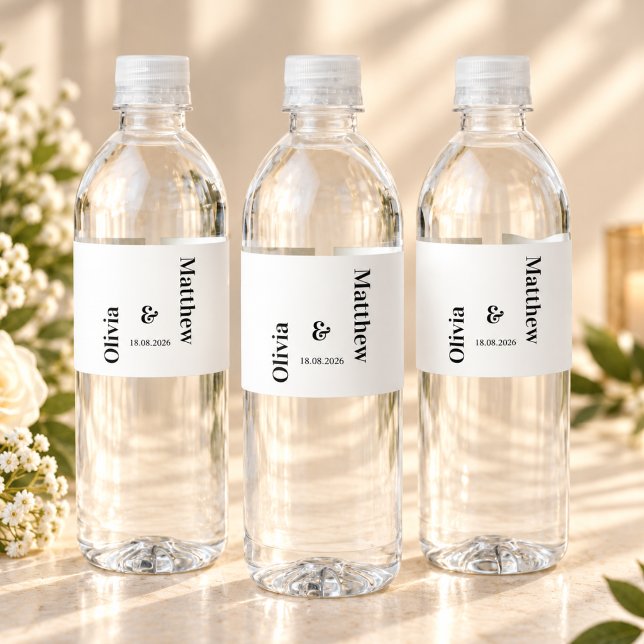 Modern Minimal Wedding  Bold Script Water Bottle Label (Creator Uploaded)