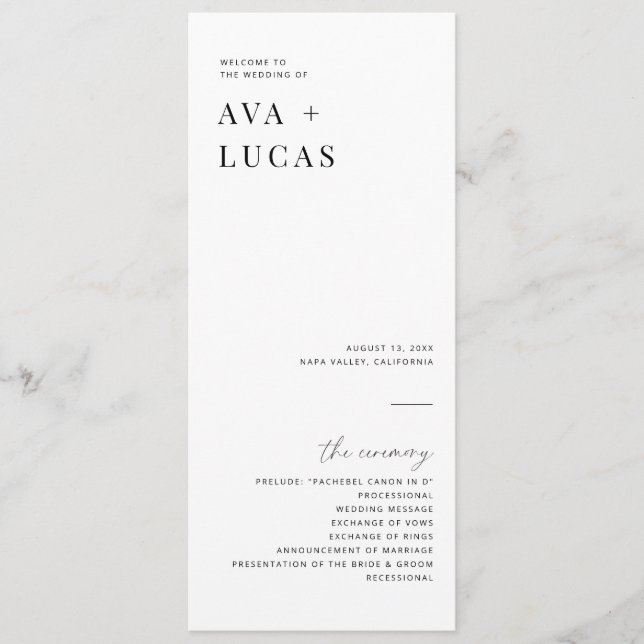 Modern Minimal Wedding Ceremony Order of Service Programme (Front)