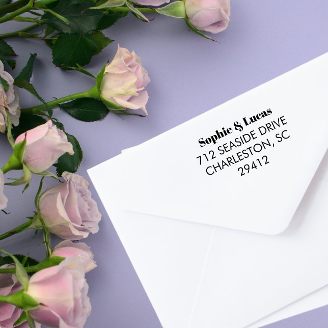 Modern Minimal Wedding Couple Name Return Address  Rubber Stamp (Minimal Couple Return Address )