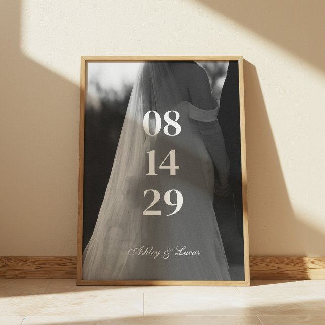 Modern Minimal Wedding Date Black & White Photo Poster (Creator Uploaded)