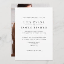 Modern Minimal Wedding Invitation Photo on Back