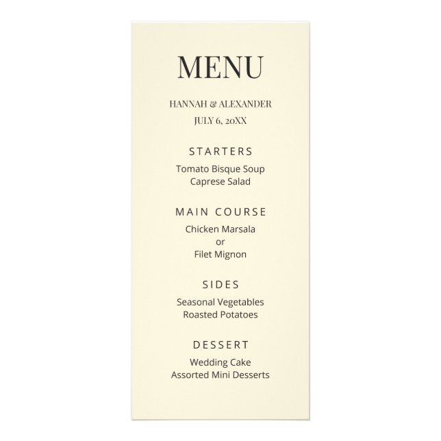 Modern Minimal Wedding Menu (Front)