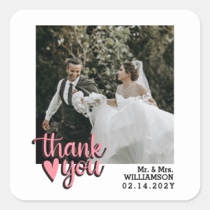 Modern Minimal Wedding Photo Thank You Square Sticker