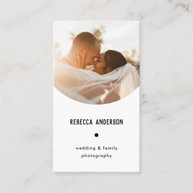 Modern Minimal Wedding Photographer Round Photo Business Card (Front)