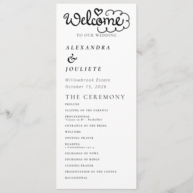 Modern Minimal Wedding Program Order Of Events Programme (Front)