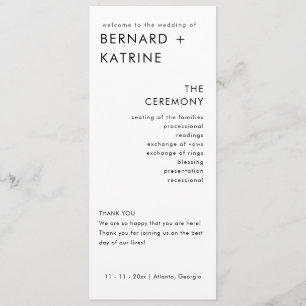 Modern Minimal Wedding Program Order Of Events Programme