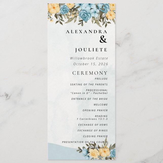 Modern Minimal Wedding Program Order Of Events Programme (Front)