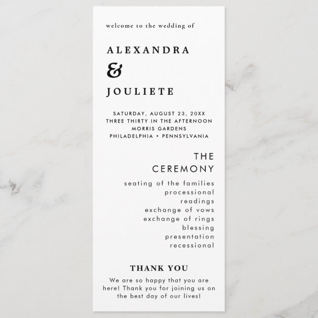 Modern Minimal Wedding Program Order Of Events Programme (Front)