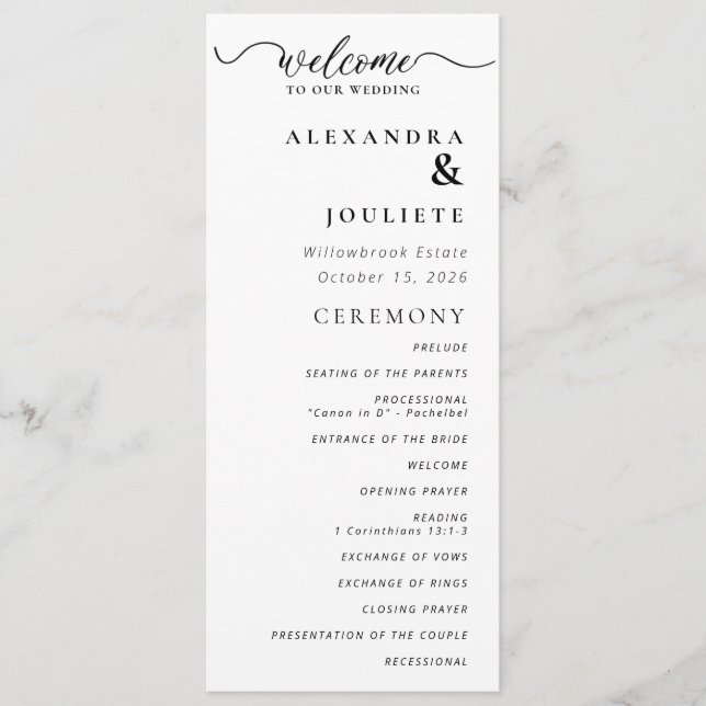 Modern Minimal Wedding Program Order Of Events Programme (Front)