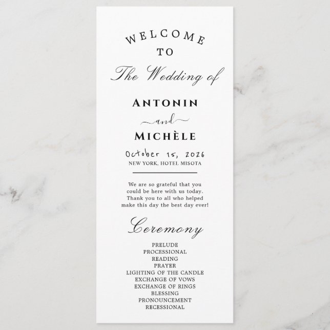 Modern Minimal Wedding Program Order Of Events Programme (Front)