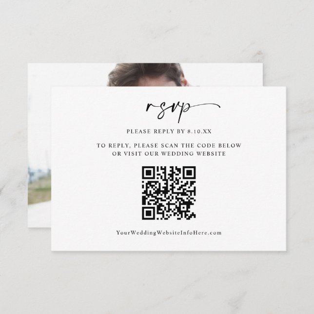 Modern Minimal Wedding QR Code Photo RSVP Card (Front/Back)