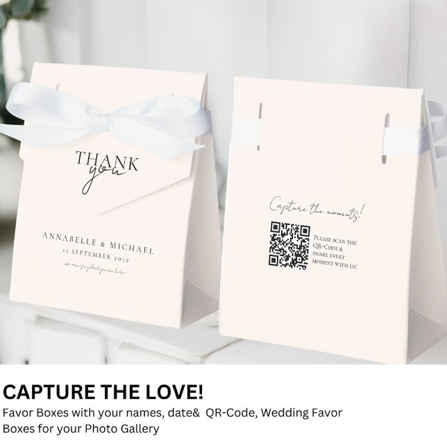 Modern, Minimal, Wedding QR Code Photo Sharing Favour Box (Modern, Minimal, Wedding QR Code Photo Sharing Favor Boxes with your names and date.)