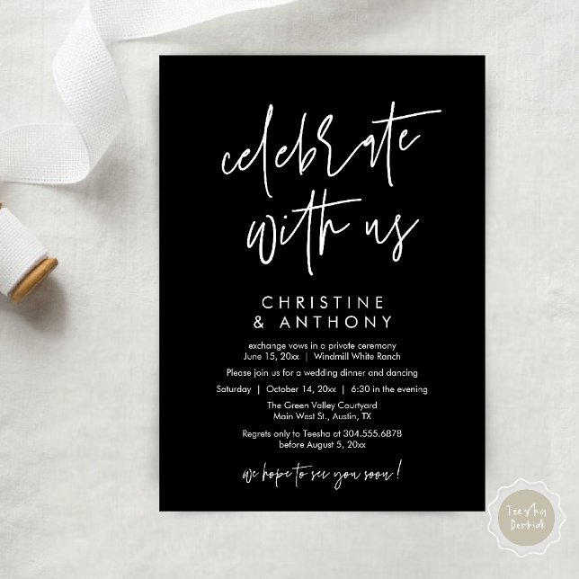 Modern Minimal Wedding Reception Dinner Invitation (Modern Minimal Wedding Reception Dinner Lunch Brunch Invitation Card in black and white)