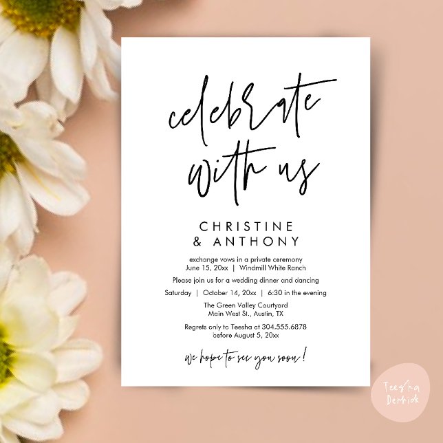 Modern Minimal Wedding Reception Dinner Invitation (Modern Minimal Wedding Reception Dinner Lunch Brunch Invitation Card in Black and White)