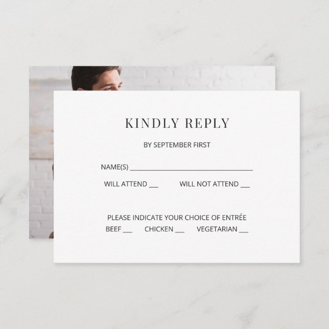 Modern Minimal Wedding RSVP Card Photo on Back (Front/Back)