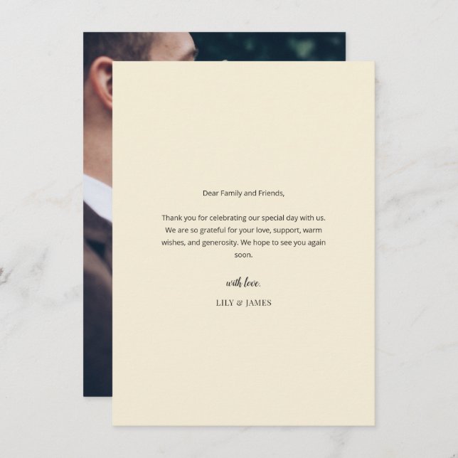 Modern Minimal Wedding Thank You Card with Photo (Front/Back)
