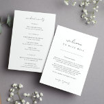 Modern Minimal Wedding Welcome Letter & Itinerary Programme<br><div class="desc">Share a welcome message for your wedding guests as well as an itinerary or schedule of the weekend's events. Front features your welcome message with handwritten script accents. Personalise the reverse side with your wedding day or wedding weekend itinerary. Perfect for including in hotel welcome bags or delivering to your...</div>