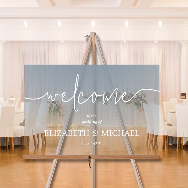 Modern Minimal Wedding Welcome Transparent Blue Acrylic Sign (Modern minimal wedding welcome transparent blue acrylic sign)
