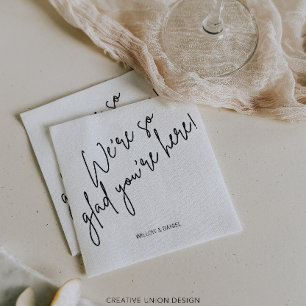 Modern Minimal We're So Glad You're Here Wedding Napkin