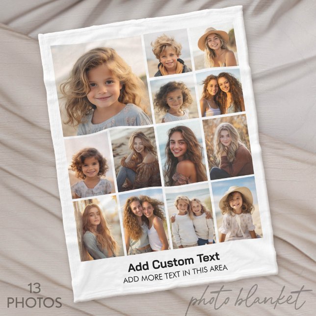 Modern Minimal White - 13 Photo Collage Fleece Blanket (Custom Photo Blankets)
