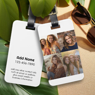 Modern Minimal White 4 Photo Collage with Contact Luggage Tag