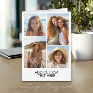 Modern Minimal White 4 Photo Collage - with Text Card