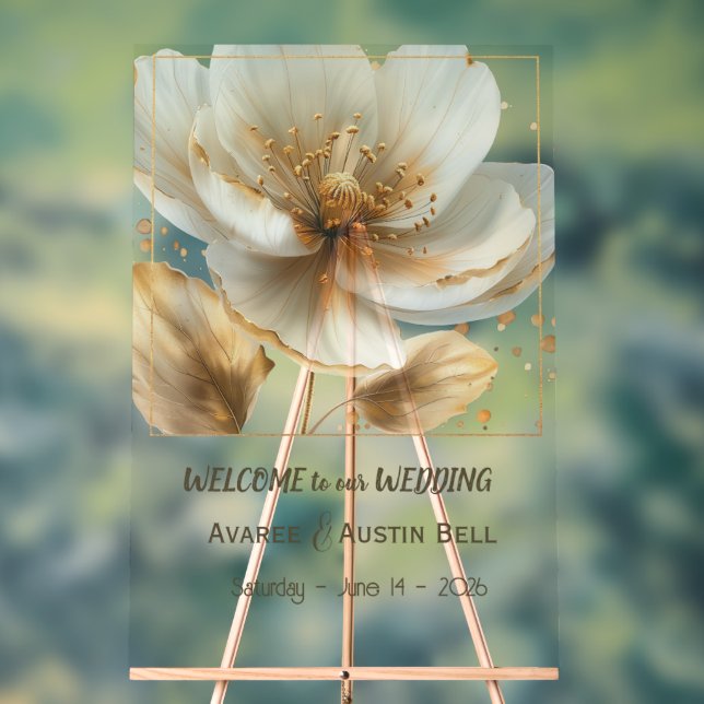 Modern Minimal White and Gold Poppy Acrylic Sign (Neutral)