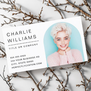 Modern minimal white arch photo frame business card