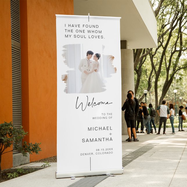 Modern Minimal White Background Wedding Welcome  Retractable Banner (Creator Uploaded)
