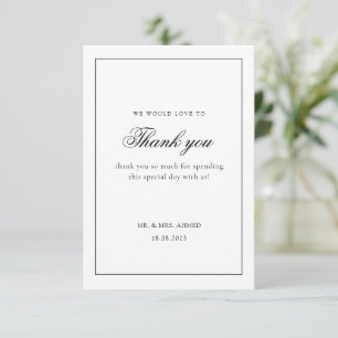 Modern Minimal White Black Frame Muslim Wedding Thank You Card