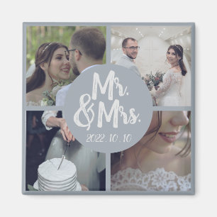 Modern Minimal White Border Wedding Collage Magnet