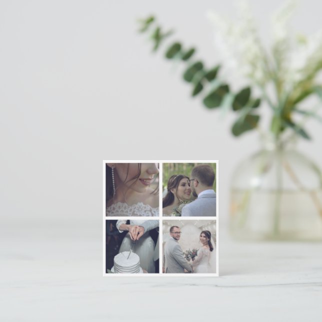 Modern Minimal White Border Wedding Photographer Square Business Card (Standing Front)