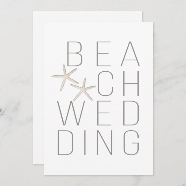 Modern Minimal White Grey Beach Wedding Invitation (Front/Back)