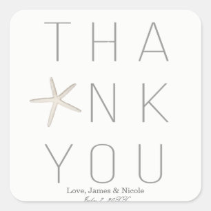 Modern Minimal White Grey Beach Wedding Thank You Square Sticker