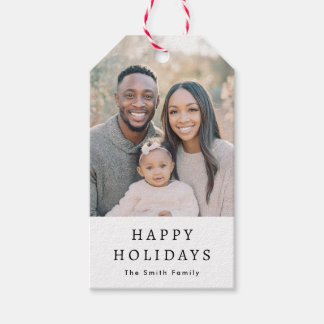 Modern minimal white Happy Holidays Gift Tags