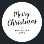 Modern Minimal White Merry Christmas Family Classic Round Sticker<br><div class="desc">Contact with me if you need help.</div>