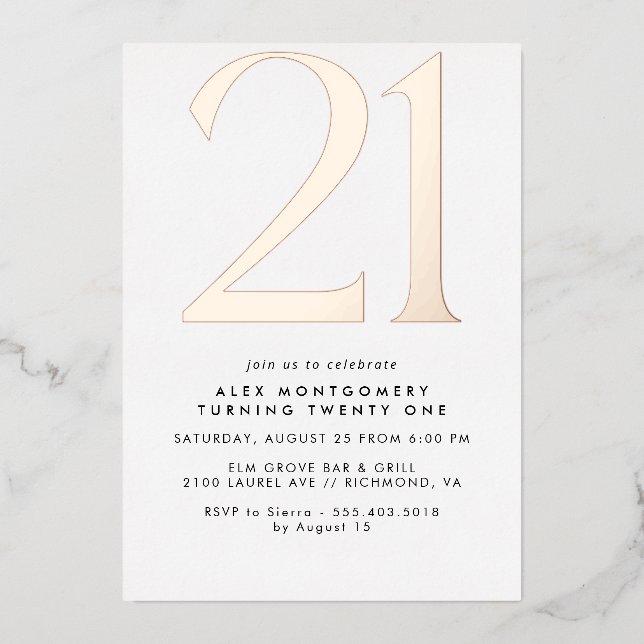 Modern Minimal | White & Rose Gold 21st Birthday (Front)