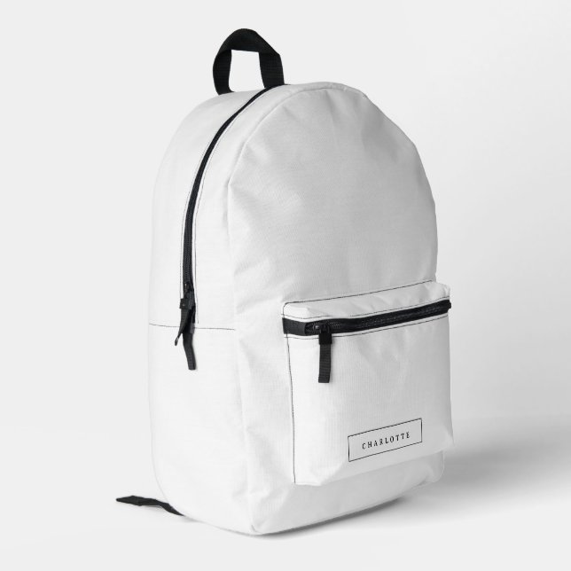 Modern Minimal White Solid Colour Custom Name Printed Backpack (Back Corner Left)