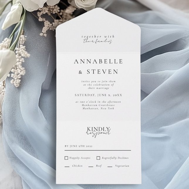 Modern, Minimal, White, Wedding All In One Invitation (Modern, Minimal, White, Wedding All In One Invitation)