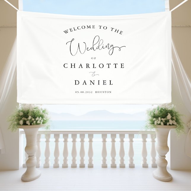 Modern, minimal, white wedding banner (Modern, minimal, white, wedding banner. Elegant with handwriting typography.)
