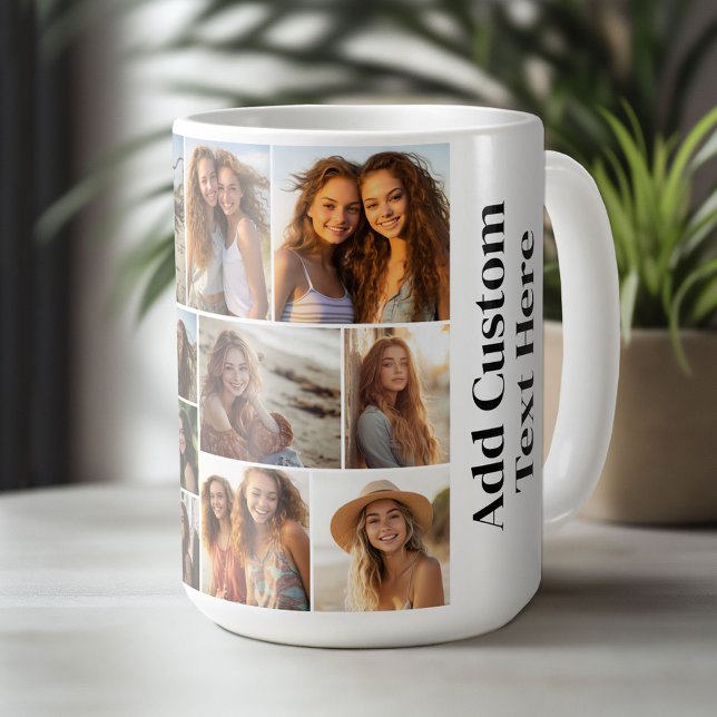 Modern Minimal White with 12 Photo Collage Coffee Mug (Custom Photo Mug)