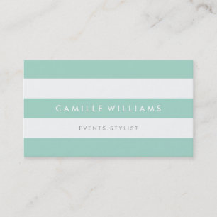 MODERN MINIMAL wide stripe pattern cool mint white Business Card