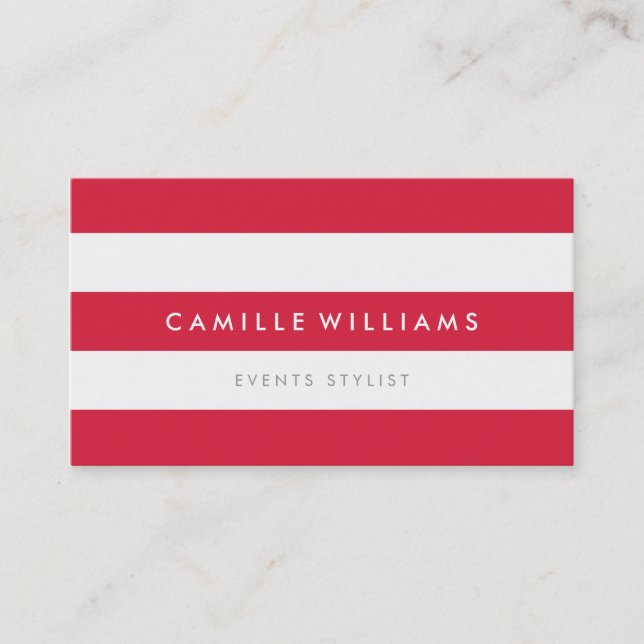 MODERN MINIMAL wide stripe pattern cool red white Business Card (Front)