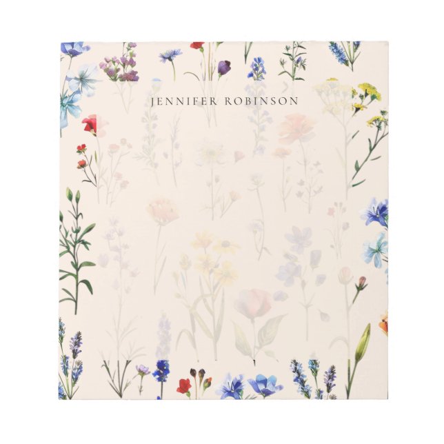 Modern Minimal Wildflower Meadow Champagne Notepad (Front)