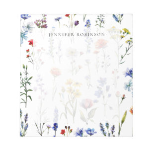 Modern Minimal Wildflower Meadow w/ Name Notepad